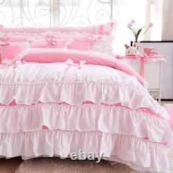100% Cotton Bow Ruffles Double Size Bedding Set Bedspread Set Duvet Cover Bed