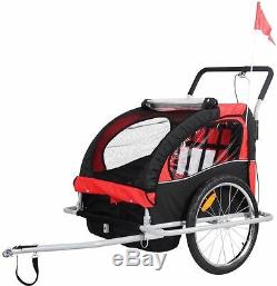 2 in 1 Double Baby Bicycle Trailer Carrier Bike Kids Jogger Stroller Twins Pull