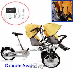 3 in1 Folding Mother Bicycle Twin Baby Toddler Stroller Pushchair Bike 2 Seats