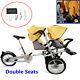 3 In1 Folding Mother Bicycle Twin Baby Toddler Stroller Pushchair Bike 2 Seats