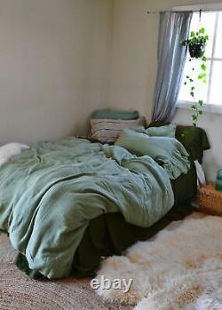 3 piece linen bedding set in Sage Green Soft Linen Duvet Cover King queen twin