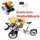 3in1 Folding Mother Bicycle Baby Stroller Twin Bike Pushchair Two Seats Used
