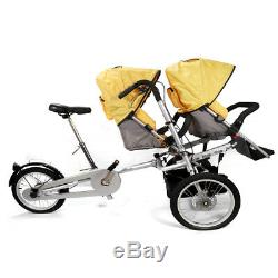 3in1 Folding Mother Bicycle Baby Stroller Twin Bike Pushchair Two Seats USED