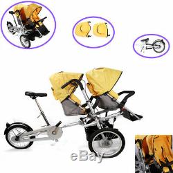 3in1 Folding Mother Bicycle Baby Stroller Twin Bike Pushchair Two Seats USED