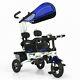 4-in-1twins Double Kid Easy Steer Stroller Children Toy Tricycle Detachable Blue