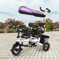 4-In-1Twins Double Kid Easy Steer Stroller Children Toy Tricycle Detachable Pink