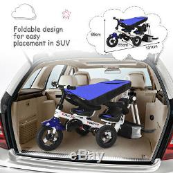 4-In-1Twins Double Kid Easy Steer Stroller Toy Tricycle Detachable WithCanopy Blue