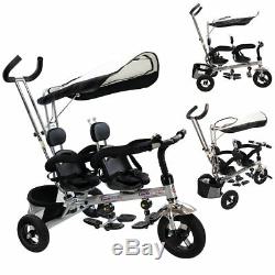 4 In 1 Twins Baby Tricycle with Safety Double Rotatable Seat