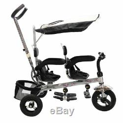 4 In 1 Twins Baby Tricycle with Safety Double Rotatable Seat