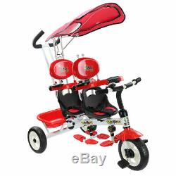 4 In 1 Twins Kids Baby Stroller Tricycle Safety Double Rotatable Seat with Basket