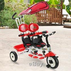 4in1 Twins Kids Baby Stroller Tricycle Safety Double Rotatable Seat Canopy Shade