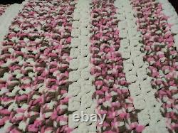Afghan, Blanket, Throw, Pink/Brown/Cream Crochet, Striped Handmade 45x 60 HTF