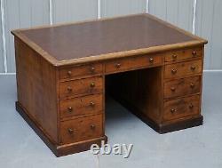 Antique English Victorian Double Sided Oak Twin Pedestal 18 Drawer Kneehole Desk