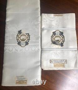 Antique Irish Linen Double Damask Roses Tablecloth with Matching Napkins, Unused