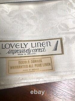 Antique Irish Linen Double Damask Roses Tablecloth with Matching Napkins, Unused