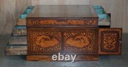 Antique Restored Dutch Marquetry Inlaid Double Sided Twin Pedestal Partners Desk