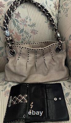 BRIGHTON BARETTA dual colored straps MGPPB pleated & Stitched handbag wallet SET