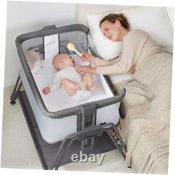 Baby Bassinet Bedside Sleeper, All Breathable Mesh Sides Crib and 7 Height