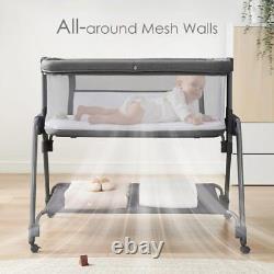 Baby Bassinet Bedside Sleeper, All Breathable Mesh Sides Crib and 7 Height
