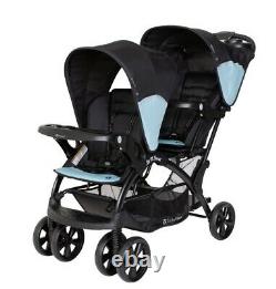 Baby Boy Deluxe Double Stroller with 2 Blue Car Seats Twins Playard 2 Swings Bag
