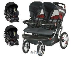 Baby Boy Double Stroller with Car Seats Twins Combo Set