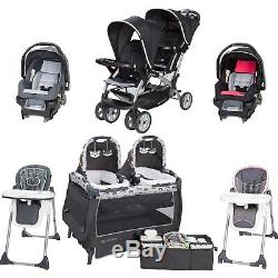 Baby Boy Girl Twins Combo Set Nursery Center Double Stroller 2 Car Seat 2 Chairs