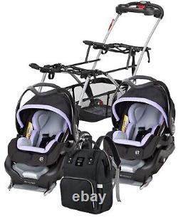 Baby Combo Travel System Set Double Stroller Frame With 2 Car Seats Diaper Bag