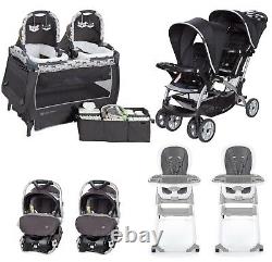 Baby Double Stroller Elite Twins Nursery Center Playard 2 Car Seats 2 High Chair