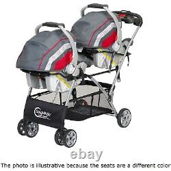 Baby Double Stroller Frame with 2 Car Seats Bases Twins Nursery Center Combo Bag