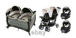 Baby Double Stroller Travel System with 2 Car Seats Playard Twin Combo Set