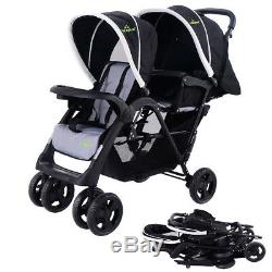 Baby Double Stroller Twin Umbrella Kids Tandem Pushchair Foldable Travel System