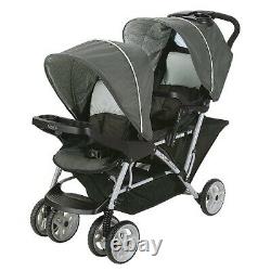 Baby Double Stroller Twin Wagon Easy Fold W Canopy Two Black Seat Child Infant