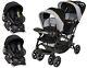 Baby Double Stroller With 2 Car Seat Infant Twins Kids Travel Combo