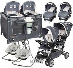 Baby Double Stroller with 2 Car Seats 2 Infant Swing Twin Playard Combo