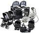 Baby Double Stroller With 2 Car Seats Deluxe Twins Combo Playard 2 Swings Bag