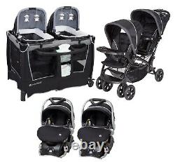 Baby Double Stroller with 2 Car Seats Pack & Play Nursery Center Twins Combo Set