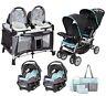 Baby Double Stroller With 2 Car Seats Twins Nursery Center Bag Travel System Set