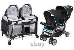 Baby Double Stroller with 2 Car Seats Twins Nursery Crib Bag Combo Travel Set
