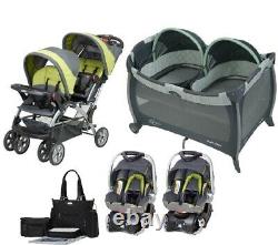 Baby Double Stroller with 2 Car Seats Twins Nursery Crib Bag Combo Travel System