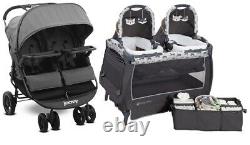Baby Double Stroller with 2 High Chairs, 2 Swings Twins Nursery Center Combo Set
