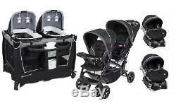 Baby Double Stroller with 2 Infant Car Seat Twin Playard Travel System