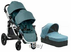 Baby Jogger City Select Twin Double Stroller Lagoon w Second Seat Bassinet
