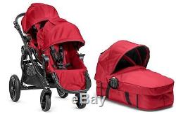 Baby Jogger City Select Twin Double Stroller Red with Second Seat & Bassinet NEW
