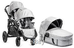Baby Jogger City Select Twin Double Stroller Silver with Second Seat & Bassinet