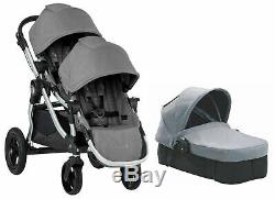 Baby Jogger City Select Twin Double Stroller Slate w Second Seat & Bassinet