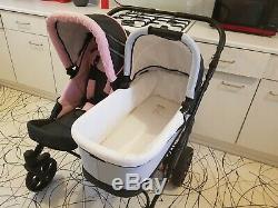 Baby Pram Freestyle Twins Double Pushchair + 1 Carrycot + 2in1 Pink+blue Seats