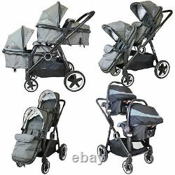 Baby Pram System Double Twin Travel Tandem Pushchair Buggy Stroller -Harmony New