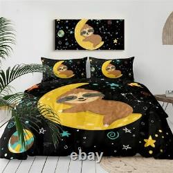 Baby Sloth Moon Space Animal King Queen Twin Quilt Duvet Pillow Cover Bed Set