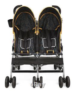 Baby Stroller Double Twin Umbrella Kids Travel Side By Side Pushchair Orange