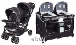Baby Stroller with 2 Car Seats Twins Nursery Playard Bag Two Children Combo Set